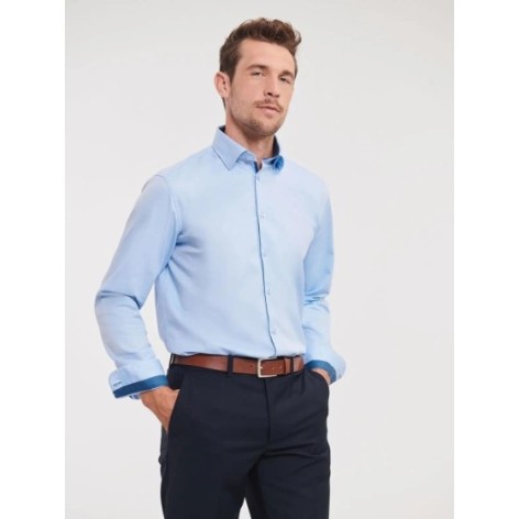 MenÂ´s Long Sleeve Tailored Contrast Herringbone Shirt