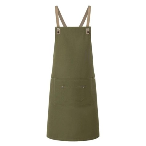 Bib Apron With Crossed Ribbons And Big Pocket