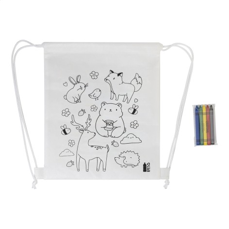Borsa con cordoncino da colorare RPET, animali