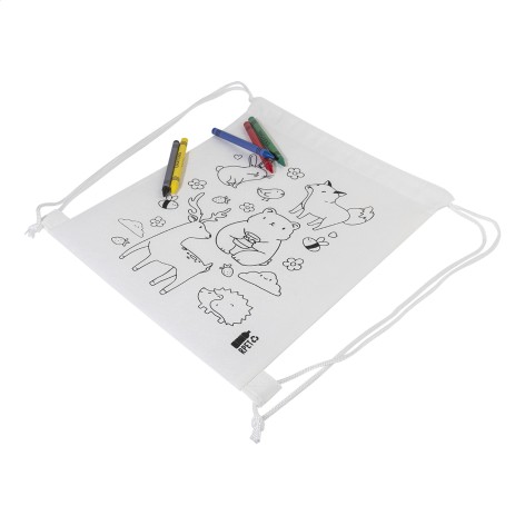 Borsa con cordoncino da colorare RPET, animali