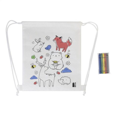 Borsa con cordoncino da colorare RPET, animali